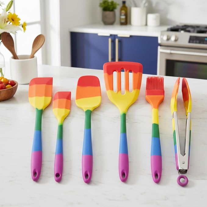 Cooking With Pride Non-Stick Slotted Turner, Heat-Safe Silicone With Iron Core, 12-Inch, Set of 2