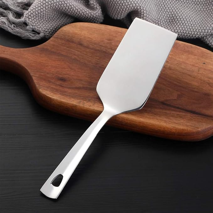 6 Pcs Silver Square End Turner, Stainless Steel Titanium Plated Solid Turner Spatula, Ergonomic Integral Forming Handle-Dishwasher Safe(10.2 inches/26cm)