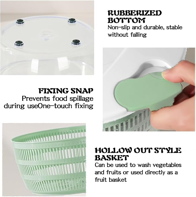 4.2L Green Salad Spinner & Lettuce Spinner for kitchen | BPA-FREE,Quick Drying,Dual Drainage Holes,Spinning Greens, Fruits, and Vegetables.