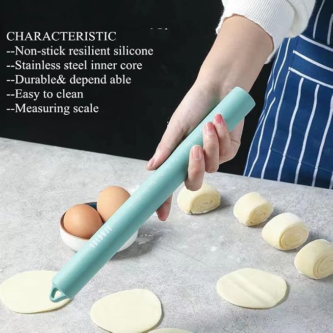 Small stainless Steel Inner Core Silicone Rolling Pin Non-stick Dough Roller(Pink)