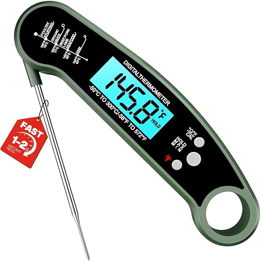 Meat Thermometer Digital - Instant Read Food Thermometer for Grilling, BBQ, Air Fryer, Smoker, Candy Making, Kitchen Gadgets, BBQ Essentials, Green