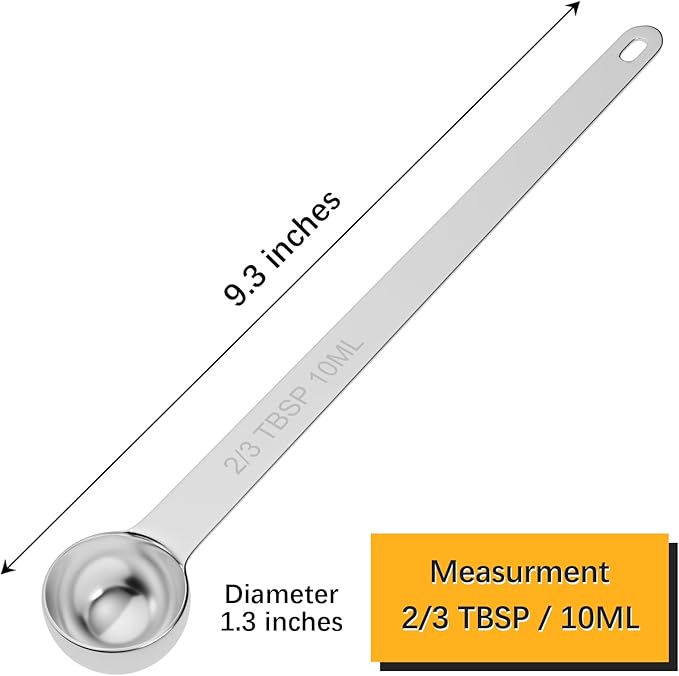 LEIFENY 2PCS 2/3Tbsp(2tsp, 10ml) Extra Long Handle Measuring Spoon, Single Stainless Steel Individual Measure Scoop Only