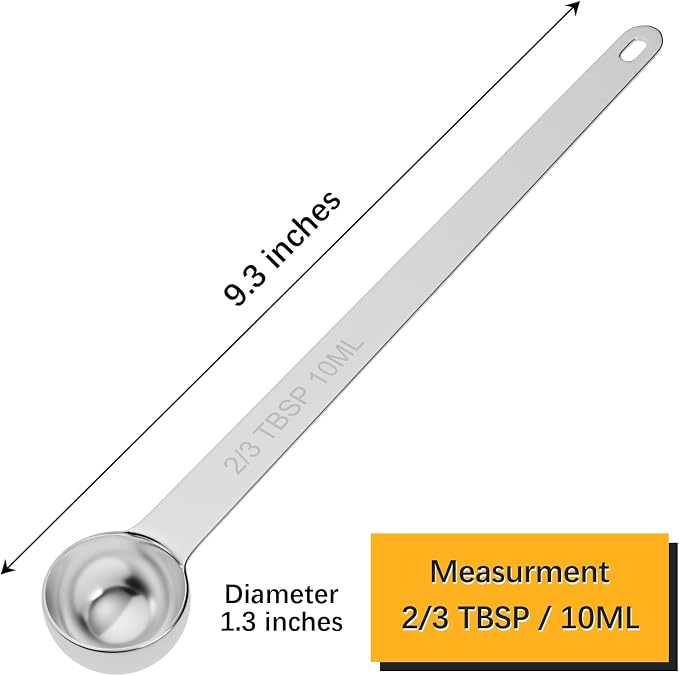 LEIFENY 1PCS 2/3Tbsp(2tsp, 10ml) Extra Long Handle Measuring Spoon, Single Stainless Steel Individual Measure Scoop Only