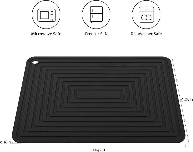 Silicone Trivets for Hot Dishes Pots &Pans, Versatile Hot Pads for Kitchen, Durable Silicone Pot Holders, Flexible Heat Resistant Mat for Quartz Counter, Multi-Use Place Mats Set 2 Black