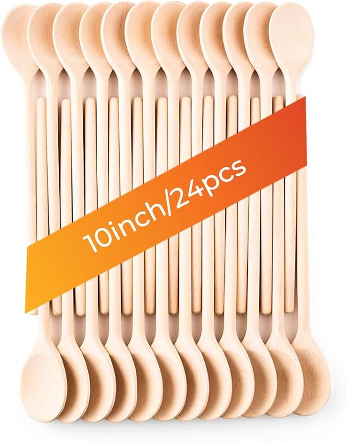 Mr.Woodware 10 Inch Wooden Spoons for Cooking - Set of 24 Long Handle Wooden Spoon for Mixing, Stirring, Tasting - Kitchen Wooden Utensils For Cooking and Crafts, Personalized Engraved Wood Burning