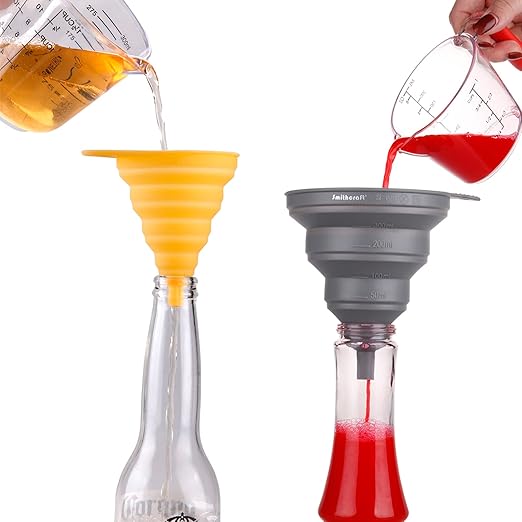 Funnel Set 4, Silicone Funnels for Kitchen, Collapsible Funnels for Water Bottle, Liquid Transfer Folding Camping Funnel with Narrow and Wide Mouth