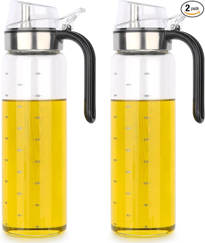 hotder Oil Bottles, Olive Oil Dispenser, Oil Dispenser Bottles, Oil Dispenser, Oil Dispenser Bottle for Kitchen, Glass Oil Bottle 500ml, Easy Refill & Cleaning Non-Drip Spout(500ml 2pcs)