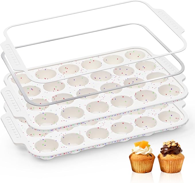 Vinino Silicone Mini Muffin Pan for Baking with Reinforced Frame, BPA Free | 24 Cup Mini Cupcake Pan with Non-Slip Handle, 2-Pack Nonstick Food Grade Silicone Muffin Tray for Oven, Dishwasher Safe