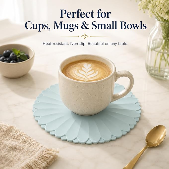 Heat-Resistant Silicone Trivet Mats, Non-Slip Hot Plate Holder for Kitchen Countertops & Dining Table, Reusable Pot Holder Pad with Secure Grip, Dishwasher Safe (Sea Sky Blue, Diameter: 18cm/7.09")