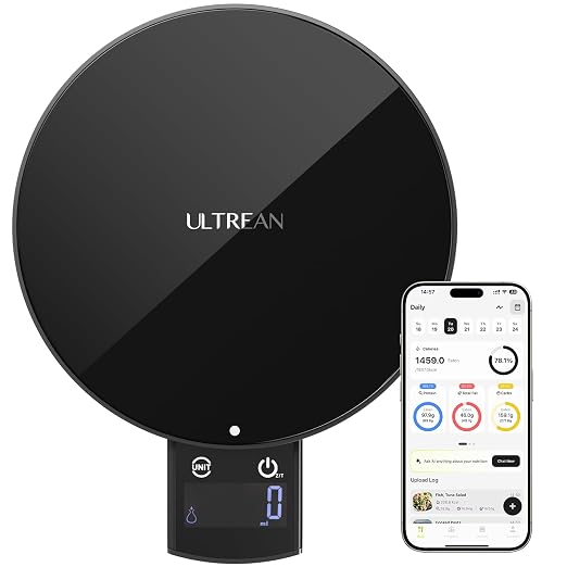 Ultrean Smart Food Scale with Nutritional Calculator, Kitchen Scale for Weight Loss, Food Weight Scale with App for Calorie & Macro Tracking, AI Scan, 33lb