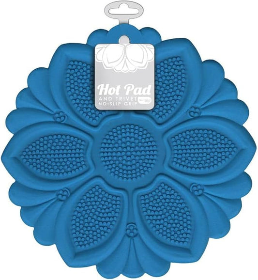 Talisman Designs No-Slip Grip Silicone Hot Pad & Trivet, Surface Protection from Hot Dishes, Up to 500-Degree Heat Resistance, Multipurpose Kitchen Supplies, Blue (Set of 1)