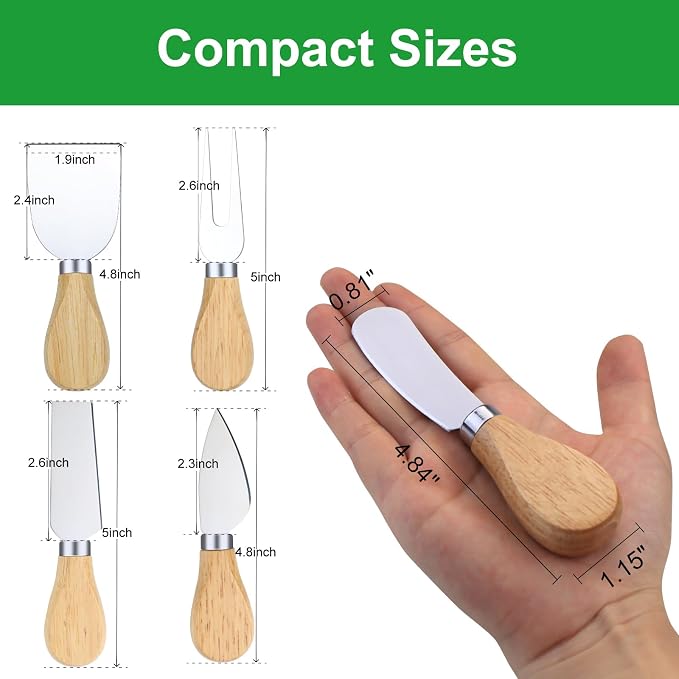 20 Pcs Cheese Knives, Wooden Handle Cheese Knife Set for Charcuterie Board, Mini Steel Stainless Cheese Cutter, Spreader, Fork for Party Wedding Christmas, Charcuterie Accessories