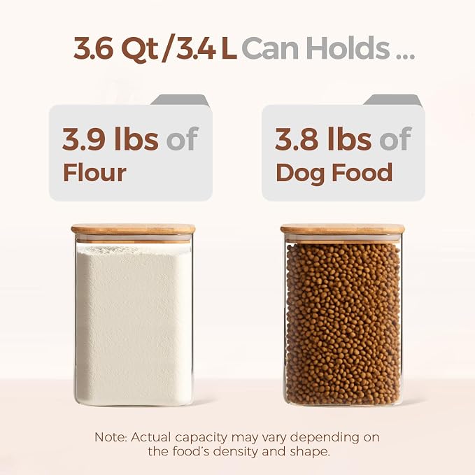 ComSaf Glass Storage Jars with Bamboo Lids 3.6 Qt Large Pantry Square | Cabinet Organization, Flour Sugar Coffee Beans, Pasta Cereal Dry Food, Big Capacity, Dry Food Storage