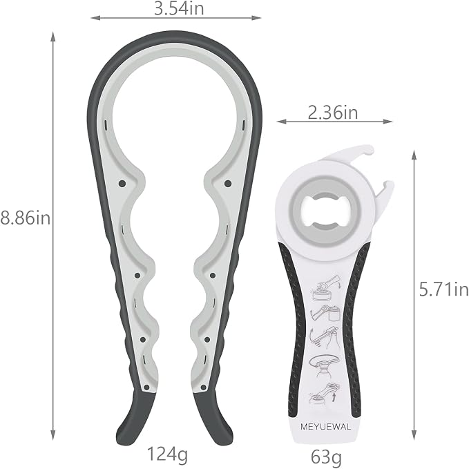 Jar Opener Bottle Opener for Weak Hands, 5 in 1 Multi-Function Can Opener Bottle Opener Kit with Silicone Handle Easy to Use for Children, Elderly and Arthritis Sufferers (White)