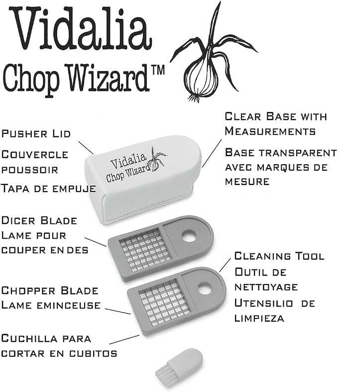 Vidalia Chop Wizard Vegetable Chopper – Original As Seen On TV Food Dicer with 2 Stainless Steel Blades, Large 2-Cup Container, Cleaning Tool, Dishwasher Safe Onion & Vegetable and Fruit Cutter