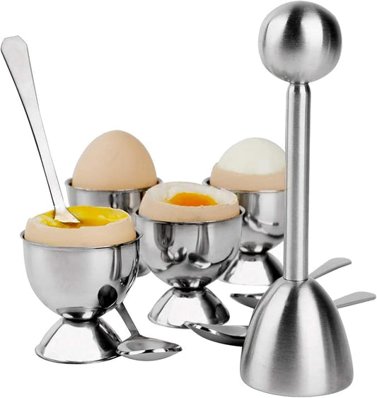 9pcs Steel Egg Cracker Topper Set,Hard Boiled Eggs Separator Holder