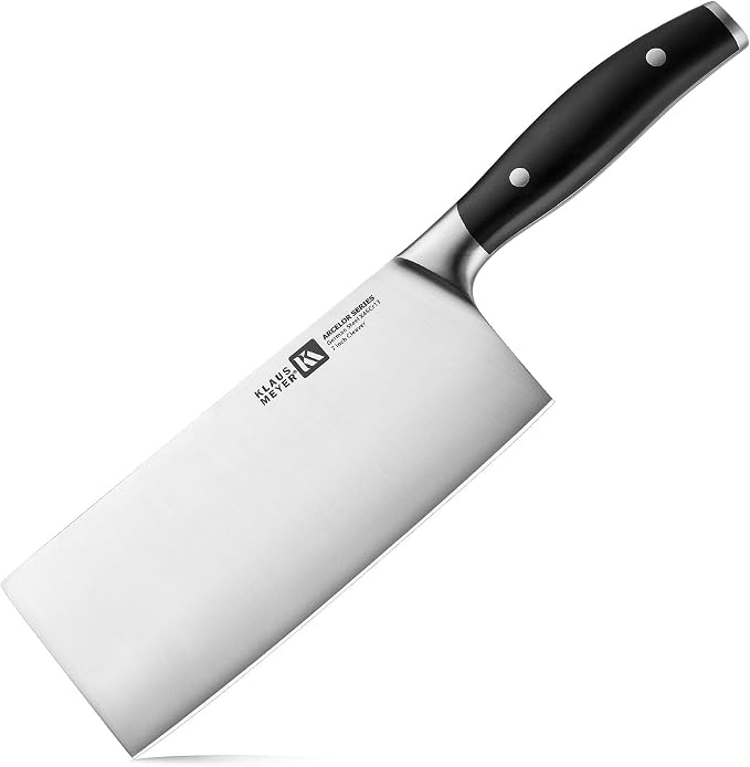 Klaus Meyer Arcelor Cleaver Knife 7 Inch Chef's Cleaver Knife- 1.4034 German Steel with ABS Ergonomic Handle, Ultra Sharp and 2.2mm Blade Thickness, for Home/Restaurant