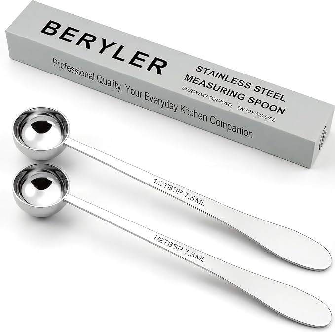 2PCS 1/2 Tablespoon(1/2tbsp, 1-1/2tsp, 7.5 ml) Single Measuring Spoon, Extra-long Handle Individual Measure Scoop, Stainless Steel Spoons Only