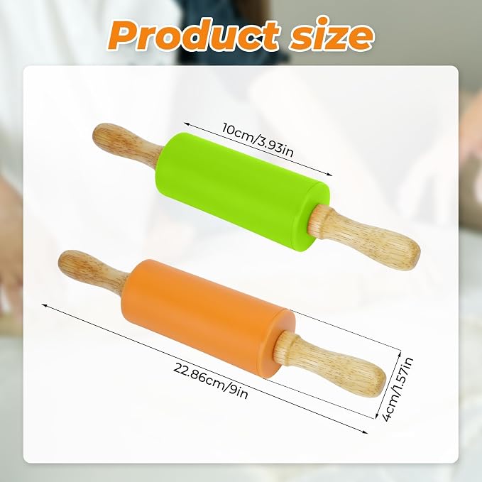 Mini Rolling Pin for Kids, 9 Inch Wooden Handle Rolling Pin Non-Stick Silicone Rolling Pins for Children Cake Baking