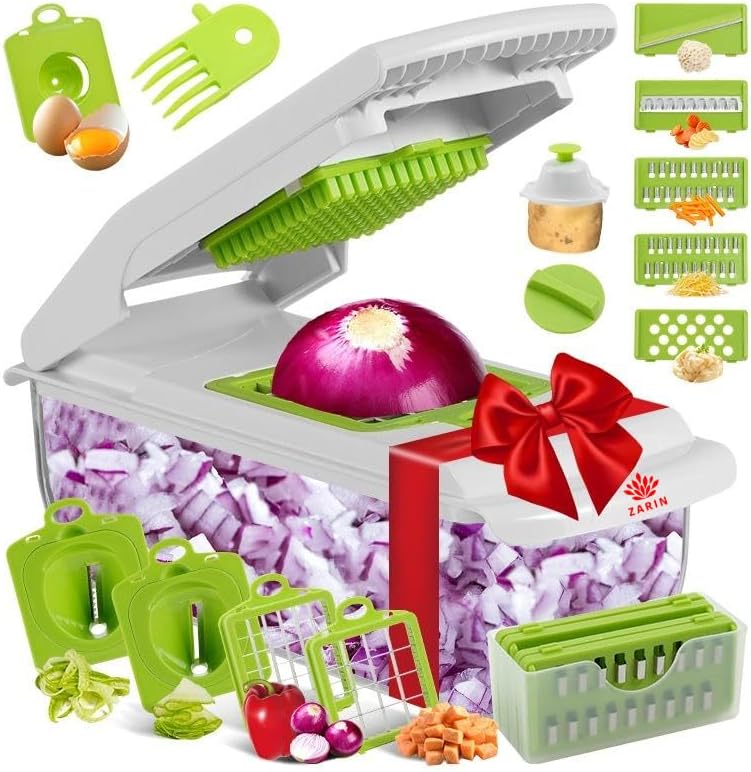 ZARIN 18-in-1 Vegetable Chopper with Container, Onion Chopper Dicer, Mandoline Slicer, Vegetable Cutter, Food Chopper, Cheese Grater & Veggie Dicer, Kitchen Gadget for Meal Prep, Fruits & Vegetables