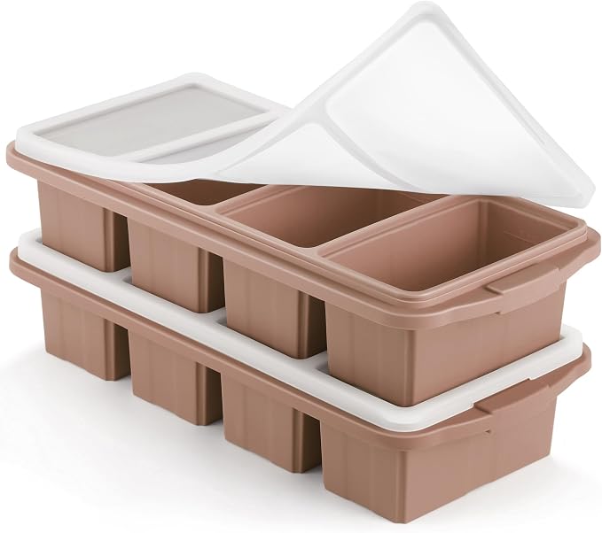 Ztomine Silicone Freezer Tray With Lid - Silicone Freezer Food Molds- Large Ice Cube Tray,Silicone Freezer Container,Freeze & Store Soup, Sauce, Broth,Leftovers - Makes 4 Perfect 1 Cup
