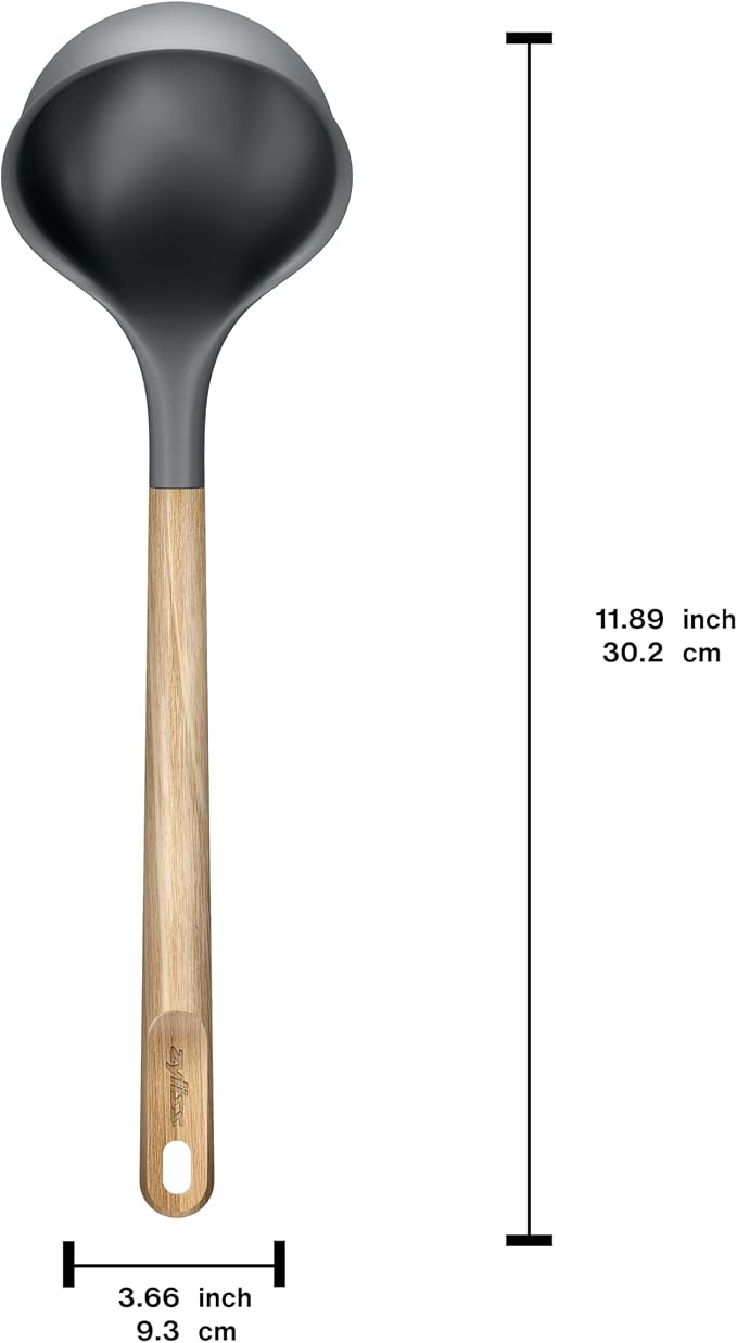 Zyliss Oak Wood Ladle Large – Durable Soup Ladle with Heat-Resistant PBT Head, Non-Stick Safe Silicone Edge, FSC Oak Handle, Roll-Stop Base, Perfect for Soups Stews Sauces and Curries 11.9"