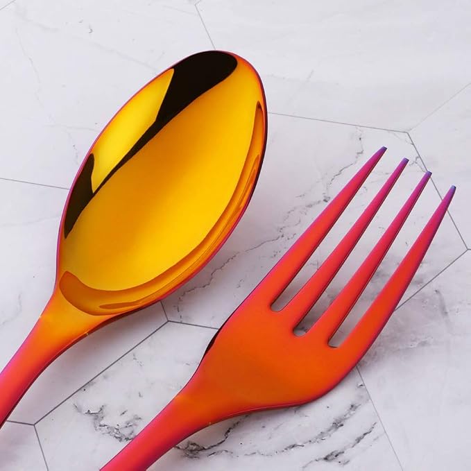 Long Handle Serving Set, 10 inch Stainless Steel Polished Serving Spoon, Fork, Slotted Spoons, Set of 3 (Multi)