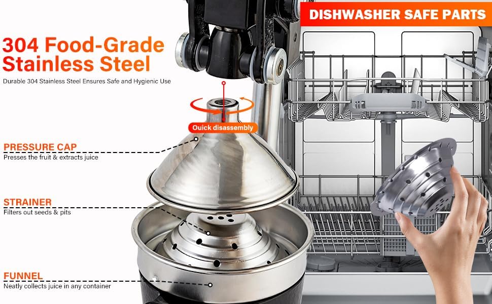 Ultra-Premium Cast Iron Juicer | Extra-Large, Heavy Duty, Commercial Grade, Stainless Steel Manual Hand Press Citrus Squeezer For Fresh Orange Juice, Pomegranate, Lemon, and Much More (Black)