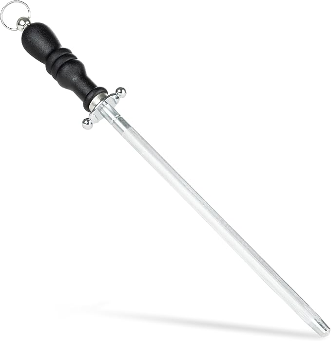 Knife Sharpener Rod, Kitchen Knives Sharpener Carbon Steel Professional Knife Sharpening Steel, Honing Rod with Hanging Holes (13 inches)
