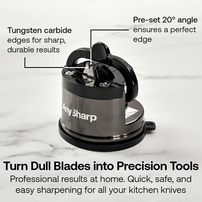 AnySharp – CHEF – Hands Free Knife Sharpener - Easy to Use Sharpening Tool with PowerGrip Suction Base and 20-Degree Pre-set Angle - For All Knives: Chef’s, Serrated, and Hardened Steel - Wolf