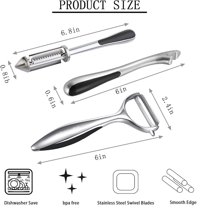 Stainless Steel Vegetable Peeler,Potato Peelers With Potato Eye Remover,Y-Shaped Peele rs & I-Shaped julienne Peeler for All Fruits &Veggies,Durable Non-Slip Handle,Set of 3