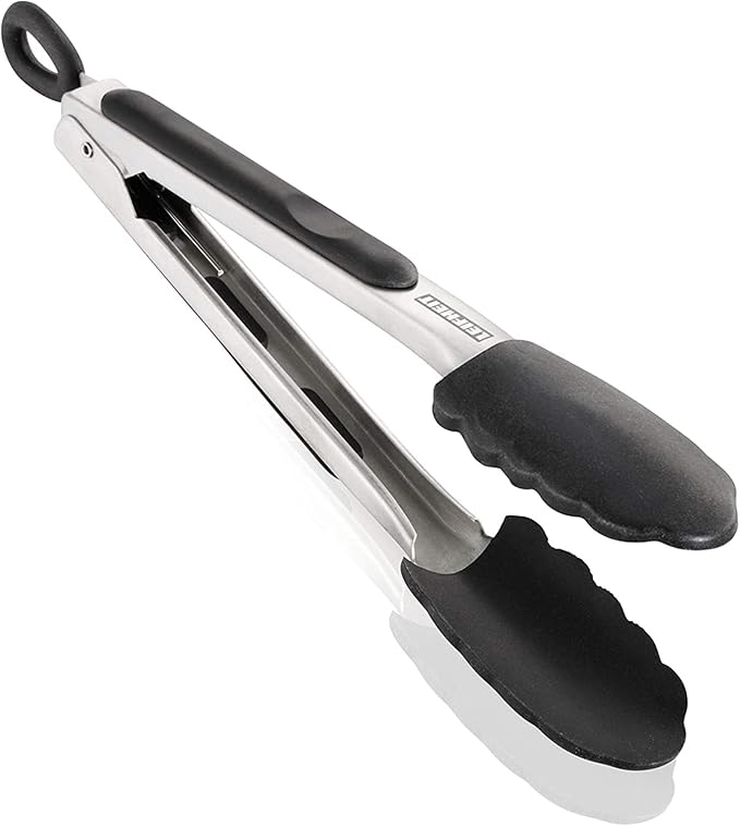 Leifheit Stainless Steel Grill & Kitchen Tongs with Silicone Covers, Silver, Black, 28.5cm x 4.2cm, 1pc