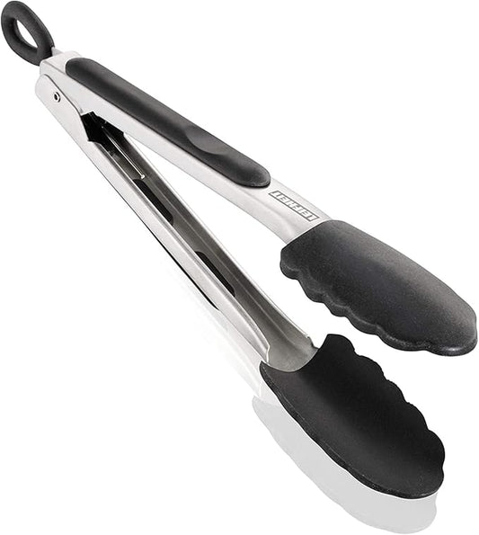 Leifheit Stainless Steel Grill & Kitchen Tongs with Silicone Covers, Silver, Black, 28.5cm x 4.2cm, 1pc
