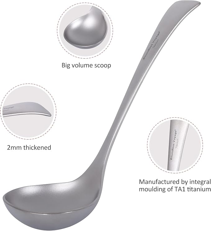 Boundless Voyage Titanium Long Handle Ladle Soup Spoon Thickeness Tableware Porridge Stew Sauce Deep-bowled Ladle Scoop Kitchen Cooking Utensils