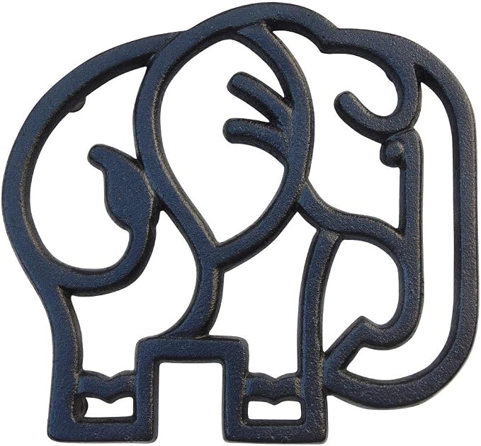 Elephant Cast Iron Trivet for Hot Pots & Kitchen & Dining Table, Elephant Gifts & Decor, Metal Wall Art, 2 or More for Set, Black, 6.6 x 6.1 Inches