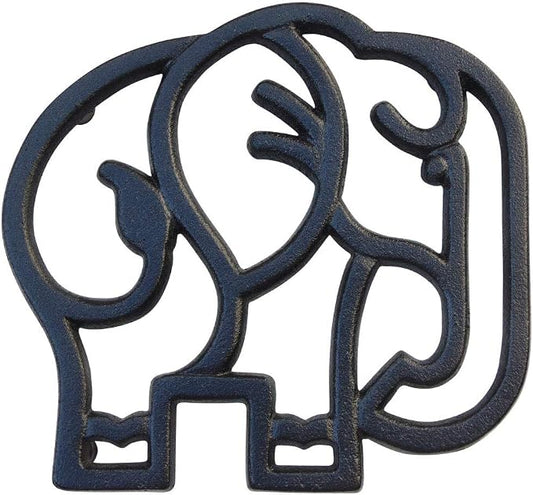Elephant Cast Iron Trivet for Hot Pots & Kitchen & Dining Table, Elephant Gifts & Decor, Metal Wall Art, 2 or More for Set, Black, 6.6 x 6.1 Inches