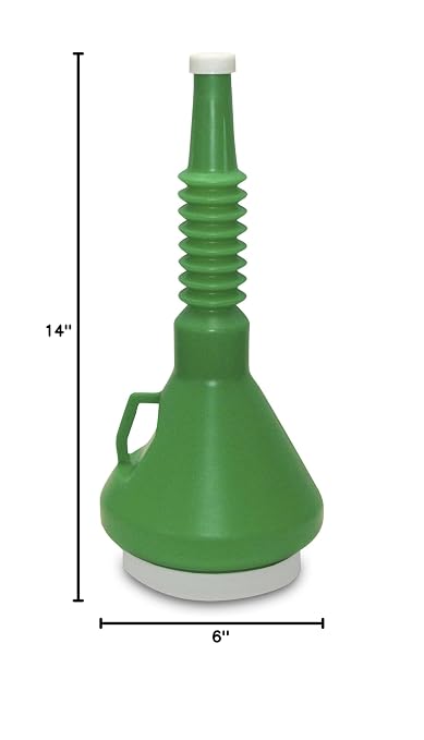 Funnel King 32140 Double Capped Storage Funnel, 1-1/2 Quart, Green, Chemical Resistant Polyethylene, 4 in Top ID, 1-1/8 in Spout OD, 13-1/4 in Height (32140)
