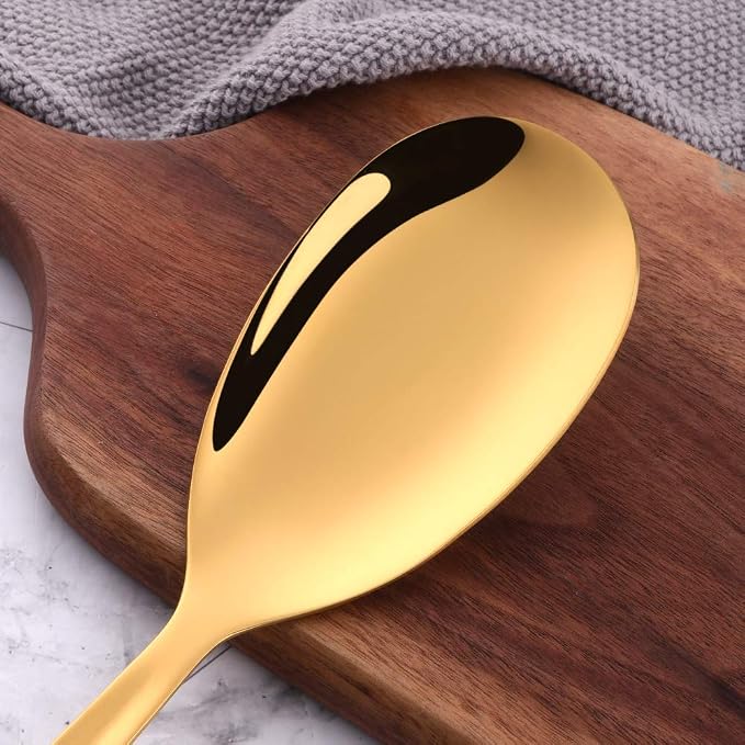 6 Pcs Gold Salad Spoon, Stainless Steel Titanium Plated Salad Servers Set Heavy Duty Mirror Polished Modern Spoons for Home, Kitchen and Restaurant(10.3 inches/26.2cm)