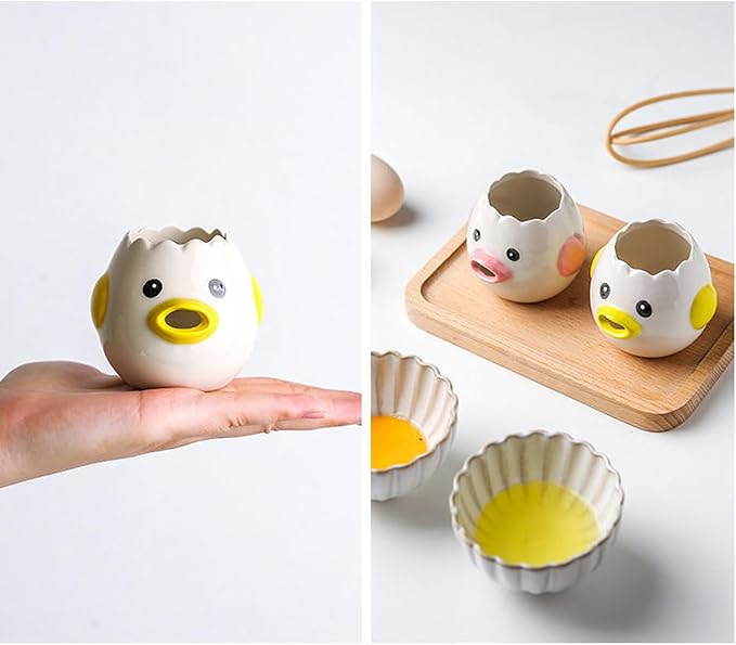 2Pcs Ceramic Egg Separator Set, Chicken-Shaped Yolk & White Divider | Pink/Yellow｜Serrated Edge Design｜Baking/Cooking Use｜Mess-Free Separation｜Dishwasher Safe｜Compact Storage｜Fun Kitchen Gadget