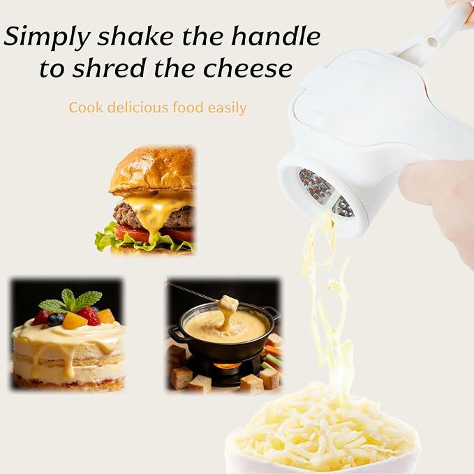 Manual Rotary Cheese Grater, Stainless Steel Drum, Easy Clean | Effortless Shredding for Nuts, Parmesan – Comfort Grip, Lightweight