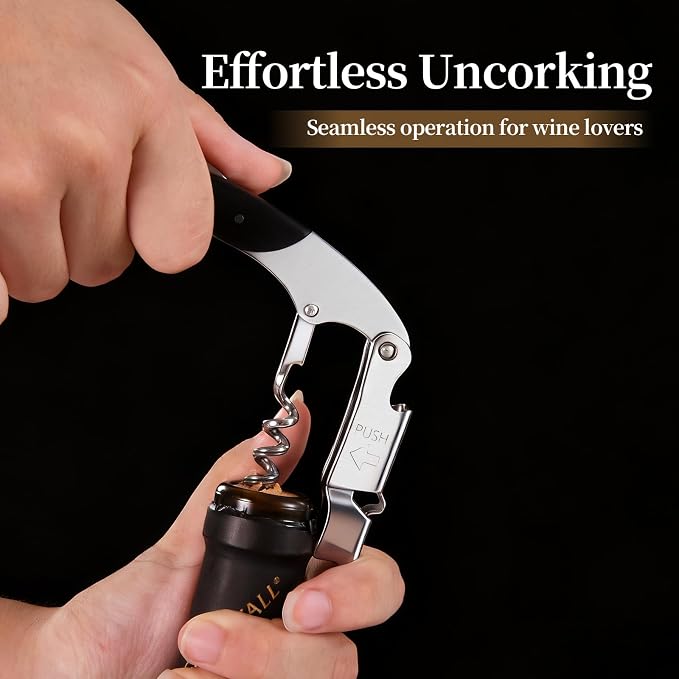 Wine Opener, Wine key, Corkscrew, Wine Bottle Opener w/Foil Cutter and Cap Remover for Servers, Bartenders, Waiters, Sommelier, Wine lover (Ebony, Standard)