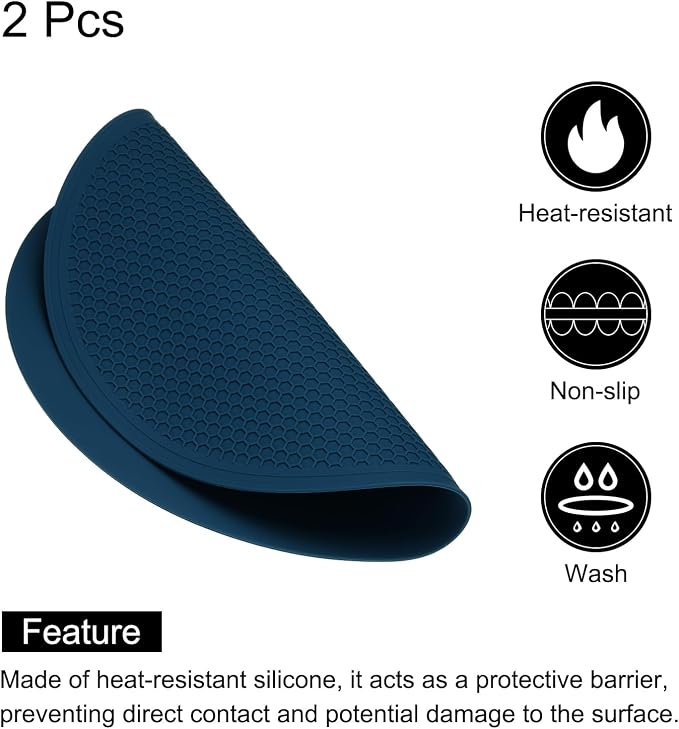 uxcell 2pcs Silicone Trivet Mats 9.8" Dia Round Non-Slip Silicone Pot Holders for Hot Pots and Pans, Heat Resistant Hot Pads for Kitchen Hot Dishes Table Countertops, Dark Blue