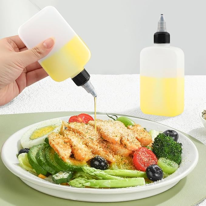 Small Oil Dispenser 2Pcs – 4oz Twist-Top Squeeze Bottles for Condiments, Camping