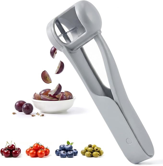 Homnoble Grape Cutter for Toddlers & Baby - Stainless Steel Grape & Cherry Tomato Slicer for Kids Lunch Box - Portable Small Fruit Quarterer Tool, Prep for Salad & Healthy Snacks