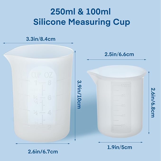 Gartful 250ml & 100ml Silicone Measuring Cups, Silicone Mixing Cups for Epoxy, Resin Arts, Glue, Jewelry Casting Molds, Acrylic Paint Pouring, Cup Making, Waxing, Crafts, Nonstick Reusable, Set of 6