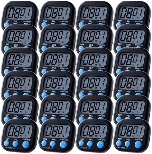 Leumoi 24 Pack Multi-Function Digital Timers with Magnetic Back, Large LCD Display, Loud Alarm, Count up & Countdown, Memory Function for Cooking, Classroom, Study, Exercise & Work(Black and Blue)