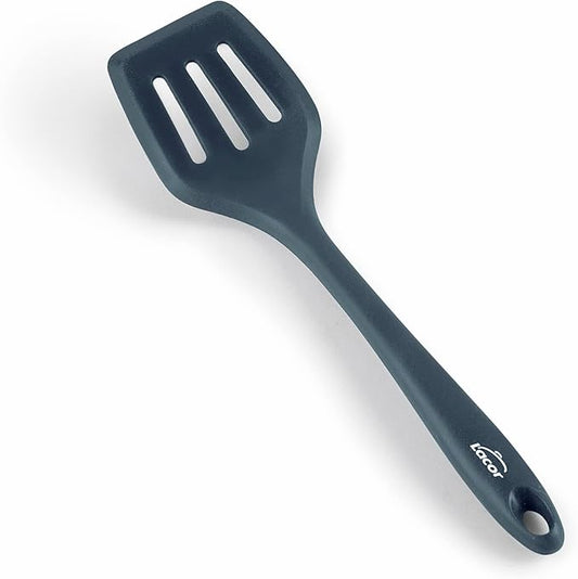 LACOR 64468 Grey Spoon Hole Spatula Silicone Kitchen Utensils Ergonomic Handle Non-Stick High Temperature Resistant Dishwasher Safe Length 29cm