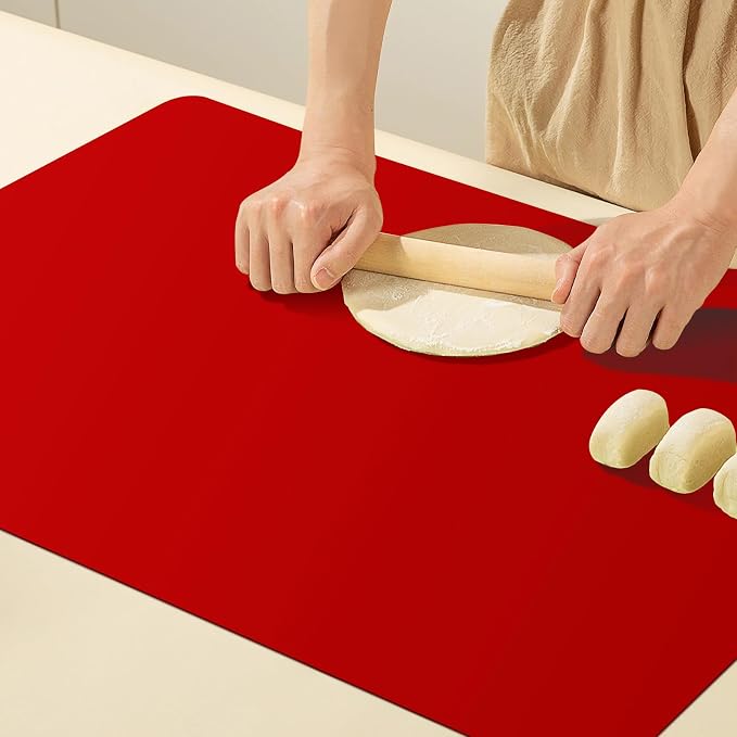 Silicone mats, Food-Grade Non-Slip Heat Resistant Mat Silicone Baking Mat 2MM Thick Pastry Mat,Countertop Protector Mat Hot Pad for Coffee Maker, Air Fryer, Toaster (Red)