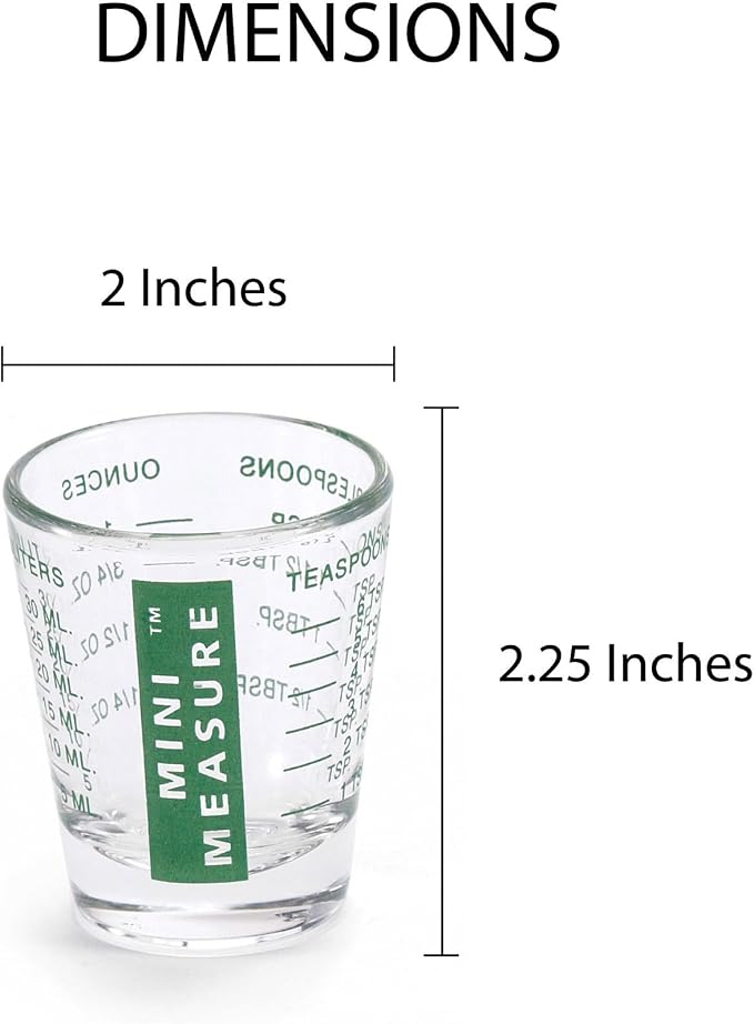 Kolder Mini Measure Heavy Glass, 20-Incremental Measurements Multi-Purpose Liquid and Dry Measuring Shot Glass, Green, Set of 3