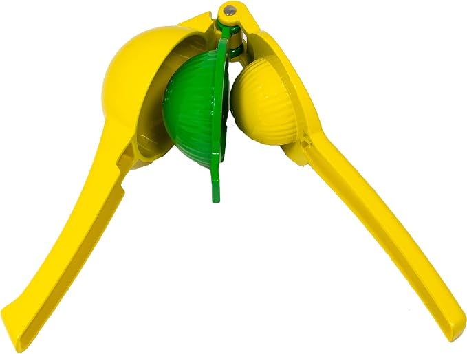 SOL - Metal Juice Press 2-in-1 Lemon Lime Squeezer Press – Manual Squeezer, Max Extraction Manual Citrus Juicer, Resistant to Moisture, Non-Slip Handle - Yellow, Green